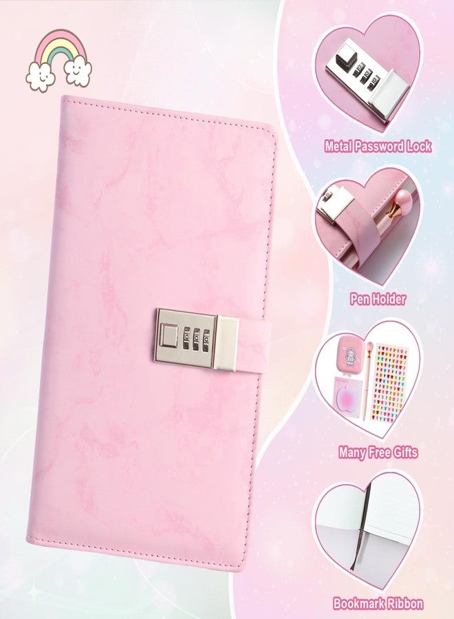 IFINTECHNO Diary Gift Set, Marble PU Leather 300 Pages Journals for Writing, Drawing Notebook with Lock Includes Combination Lock, Double Layer Pencil Pouch, Bracelet, Diamond Pen - Image 2